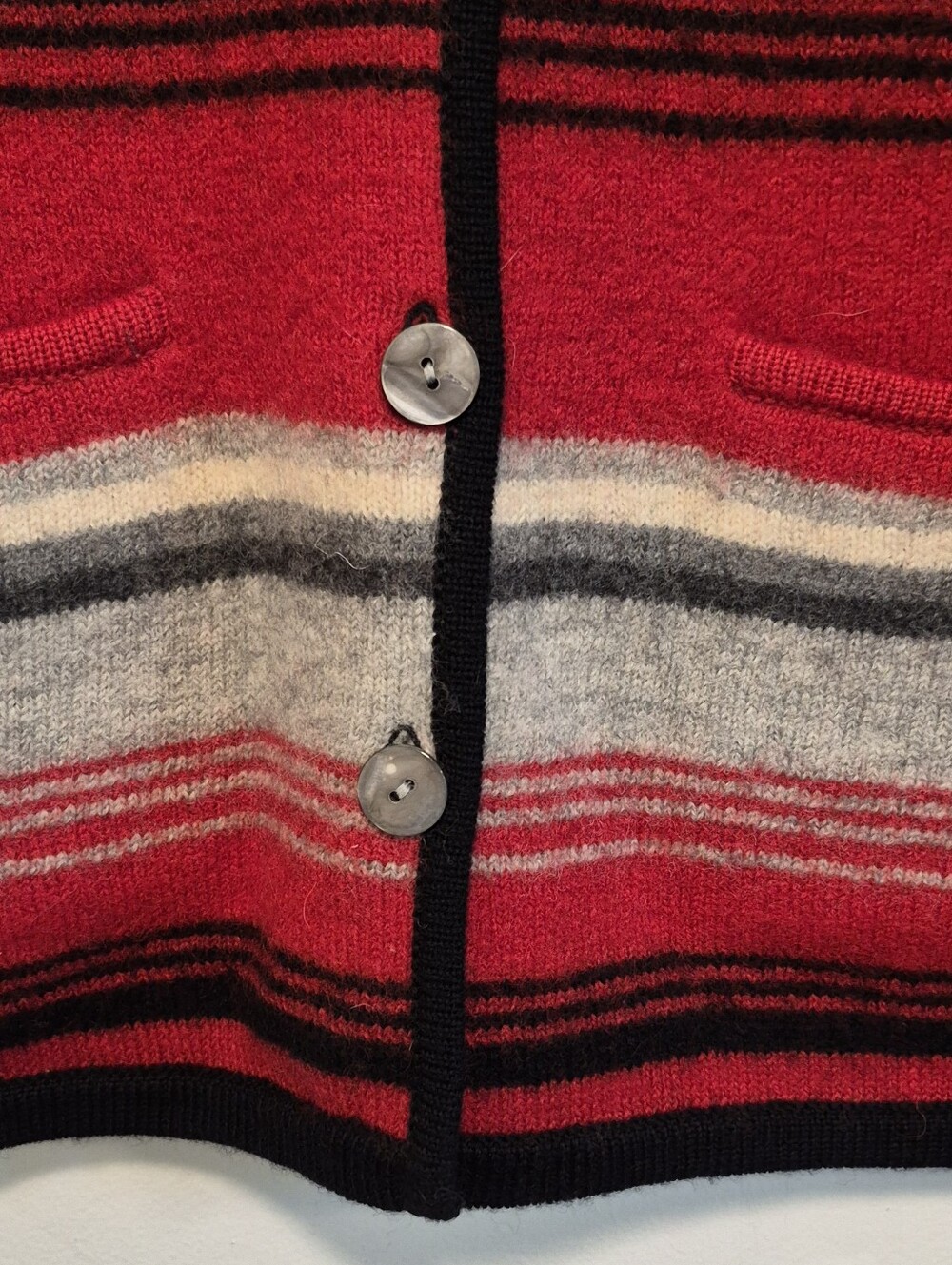 Vtg Susan Bristol Wool Cardigan Sweater Red/Black Striped 90's Sz L Petite - Picture 4 of 10